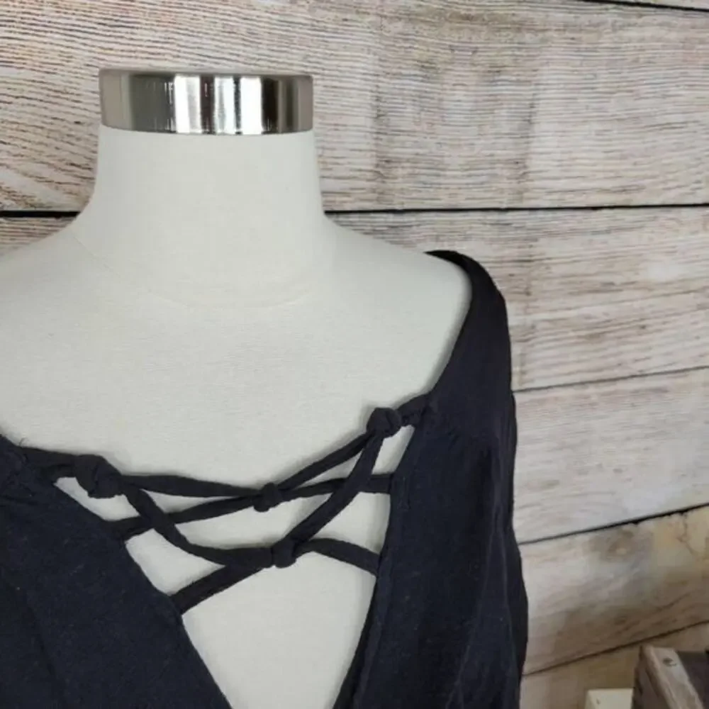 Free‎ People Women's Crisscross V-neck Dolman Long Sleeves Top Black Size Small